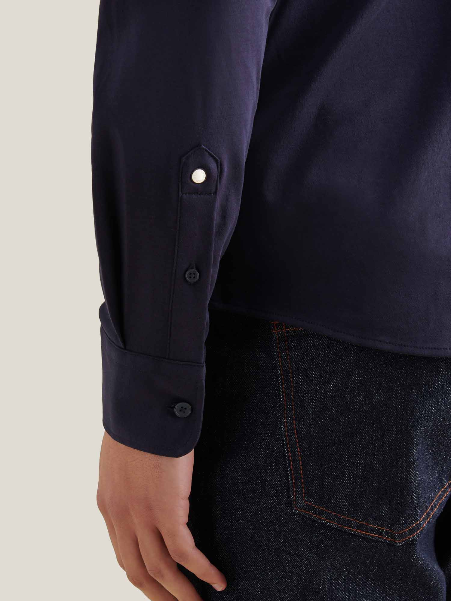 Peckham Rye Jersey Hidden-Button Dark Sapphire Navy Shirt